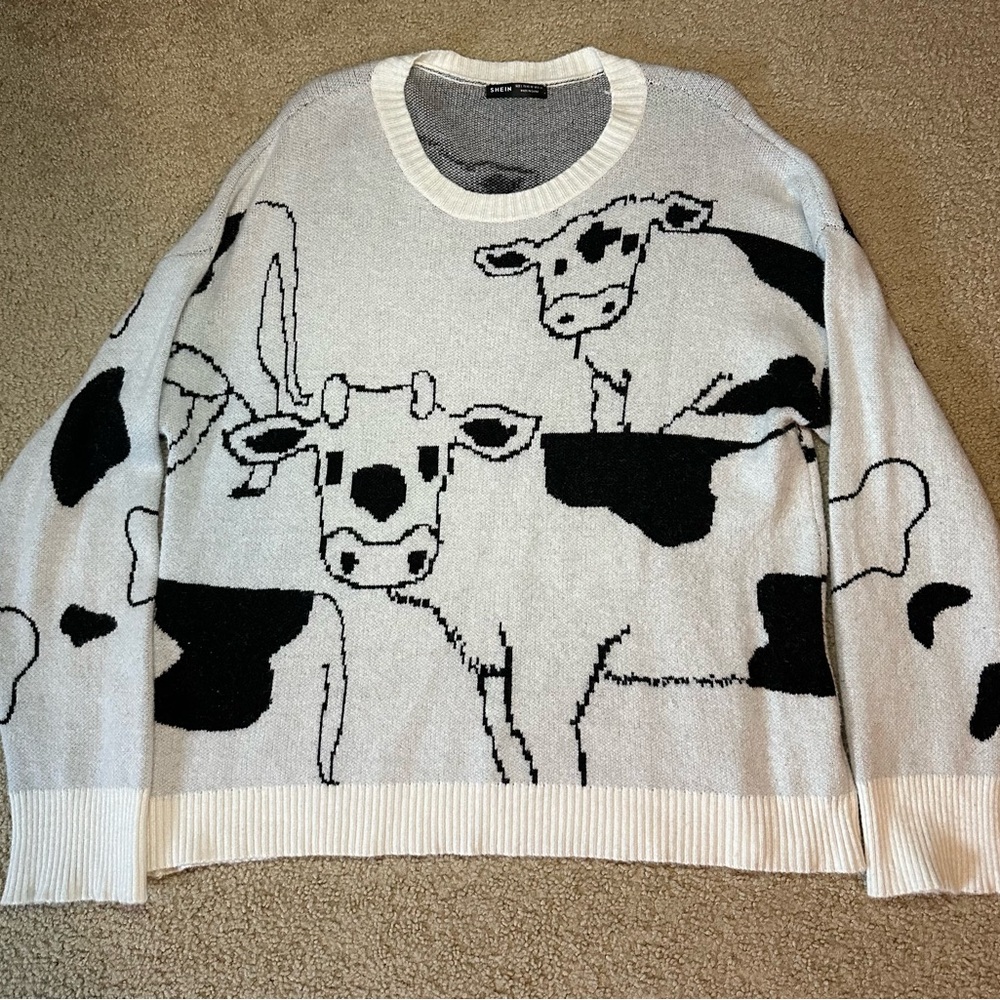 SHEIN Cow Print Knit Sweater